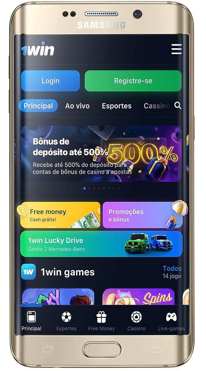 Tela inicial do aplicativo móvel 1win